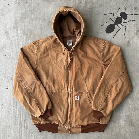 Vintage Y2K Carhartt J131 brown hooded active work wear jacket - Picture 1 of 8